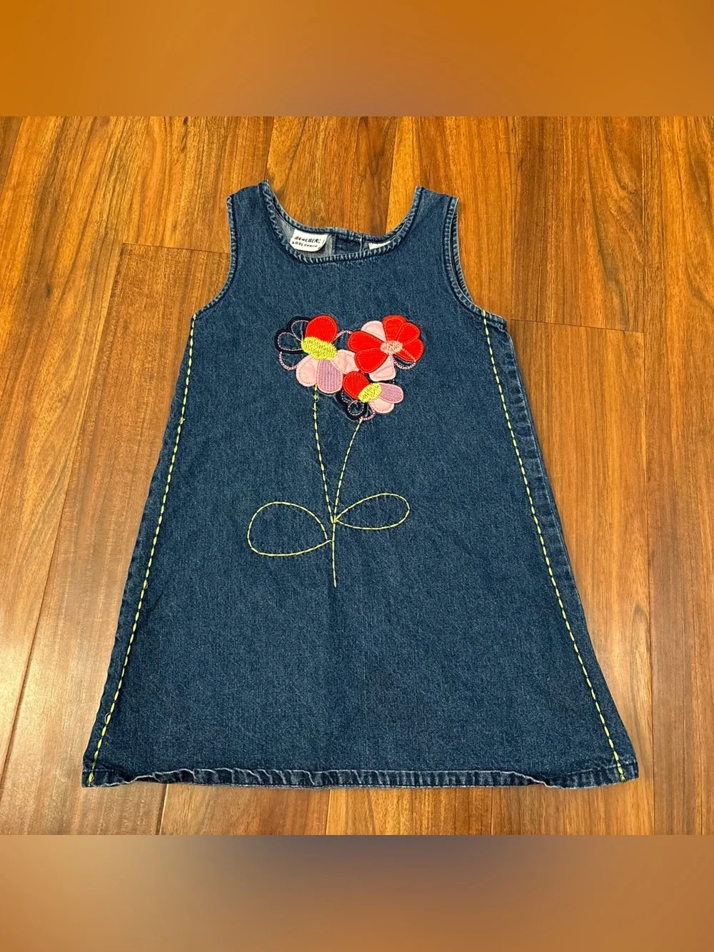 Blueberi Boulevard vintage denim embroidered flower sleeveless dress
